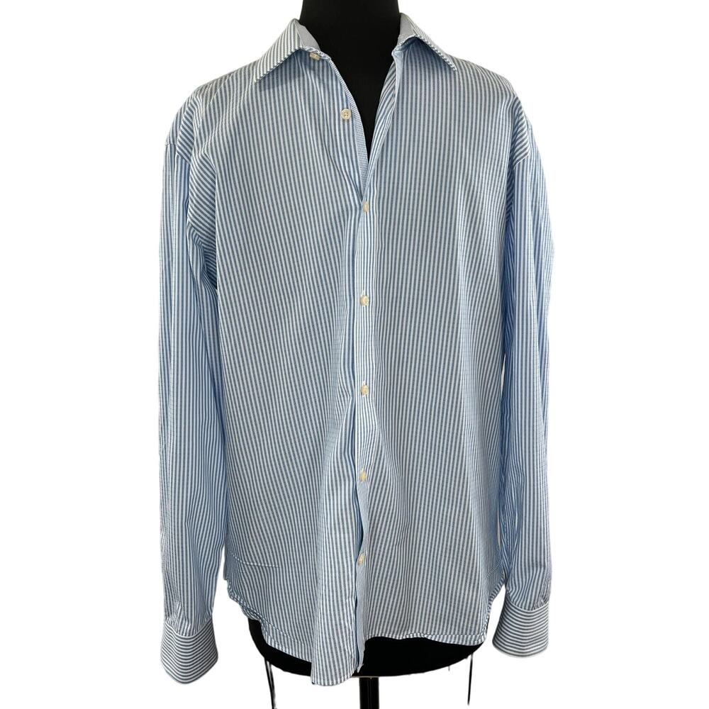 Ted Baker Endurance Classic Fit Marton Dress Shirt Blue Stripe Neck Size 16